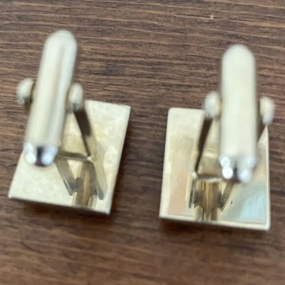 Vintage Gold Tone Etched‎ Curved Square Cufflink Set Rough And Smooth Surface